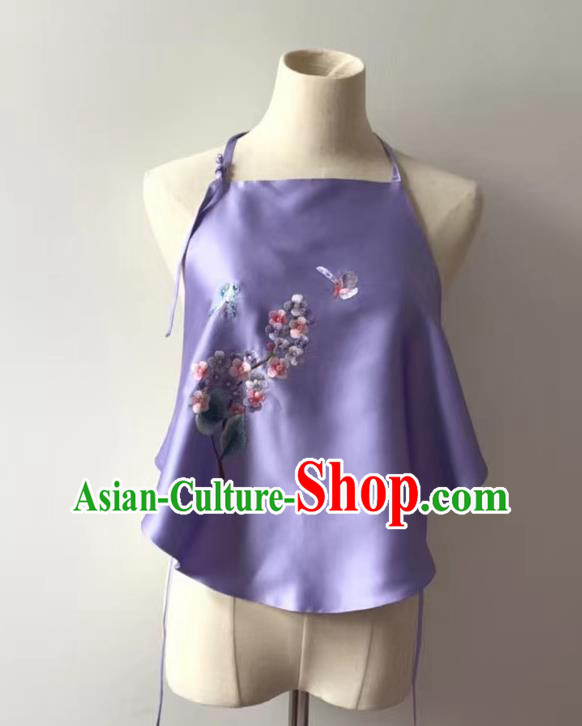 Chinese Embroidered Hydrangea Bellyband National Lilac Silk Stomachers Tang Suit Women Underwear