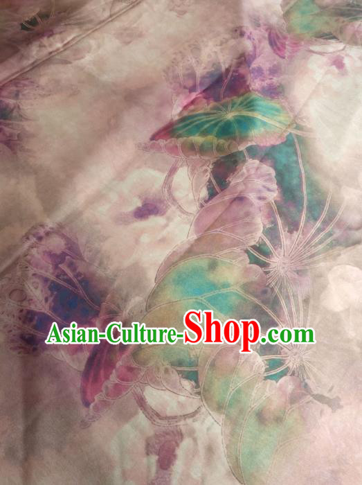 China Classical Silk Cloth Traditional Pink Lotus Pattern Gambiered Guangdong Gauze Cheongsam Satin Fabric
