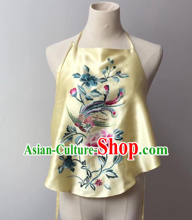 Chinese Embroidered Phoenix Peony Yellow Silk Bellyband Tang Suit Undergarment National Women Stomachers