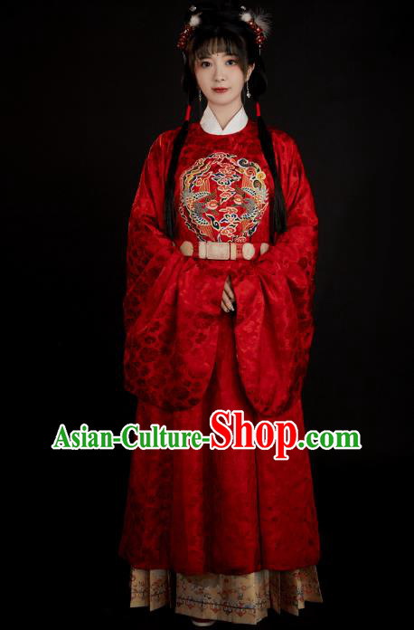 China Ancient Court Princess Red Hanfu Clothing Traditional Ming Dynasty Wedding Historical Costumes
