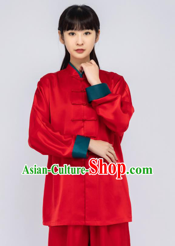 China Traditional Tai Chi Training Clothing Woman Martial Arts Red Silk Uniforms