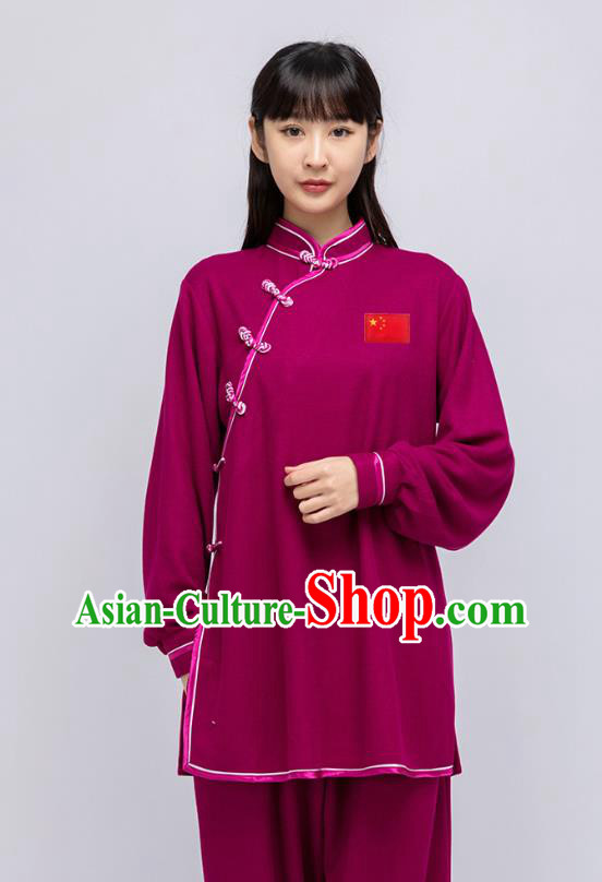 China Traditional Kung Fu Performance Costumes Martial Arts Shirt and Pants Woman Tai Chi Purple Uniforms