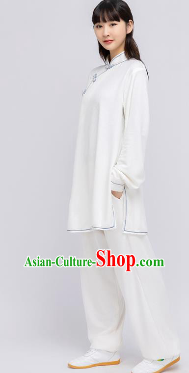 China Woman Tai Chi Training White Uniforms Traditional Kung Fu Performance Costumes Martial Arts Clothing