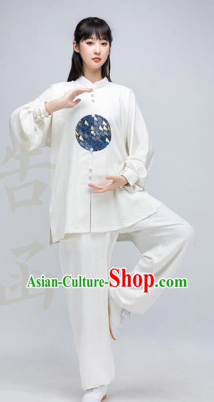 China Woman Tai Ji Performance White Silk Uniforms Traditional Martial Arts Costumes Kung Fu Clothing