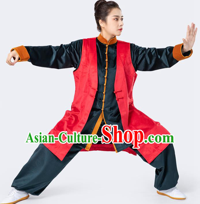 China Traditional Martial Arts Red Vest Shirt and Pants Winter Woman Kong Fu Training Uniforms