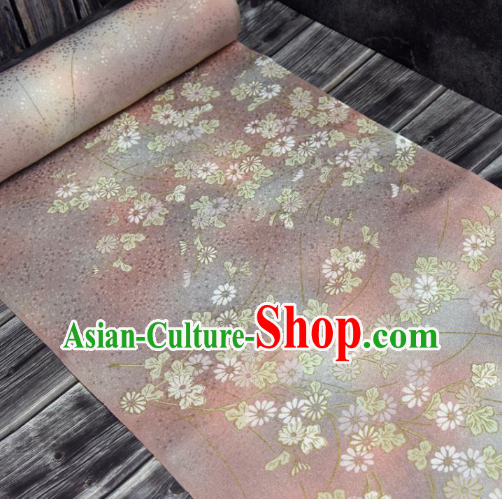 Traditional Japanese Kimono Chrysanthemum Pattern Silk Fabric Asian Japan Pink Brocade Tapestry
