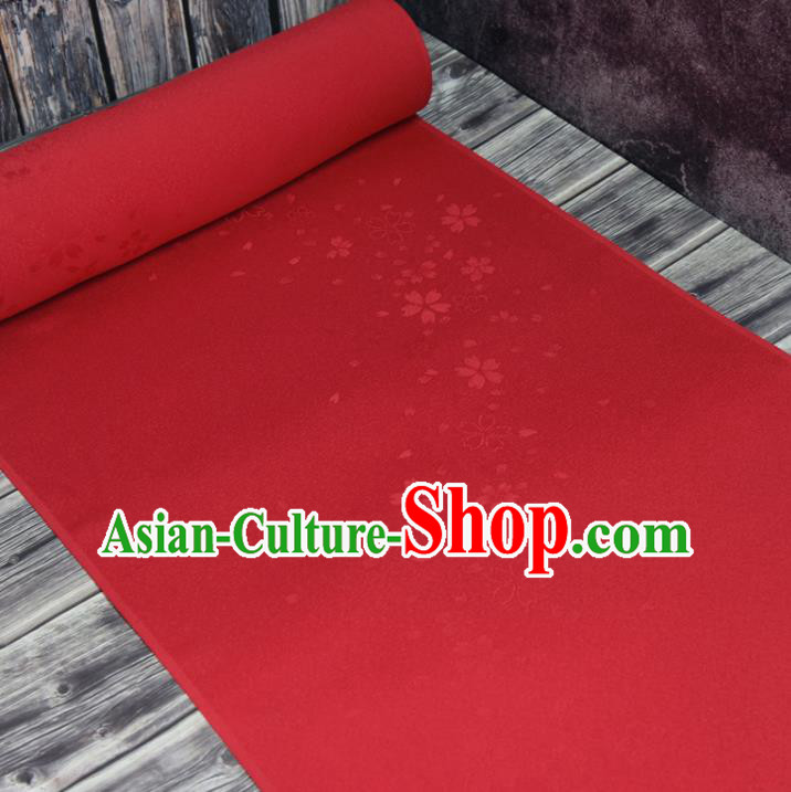 Asian Japan Sakura Pattern Brocade Tapestry Traditional Japanese Kimono Red Silk Fabric