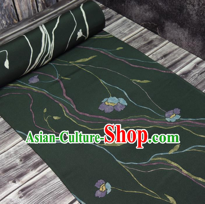 Asian Japan Flowers Pattern Atrovirens Brocade Tapestry Traditional Japanese Kimono Silk Fabric