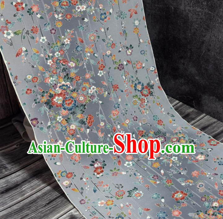 Traditional Japanese Kimono Grey Pure Silk Fabric Asian Japan Classical Flowers Pattern Brocade Tapestry