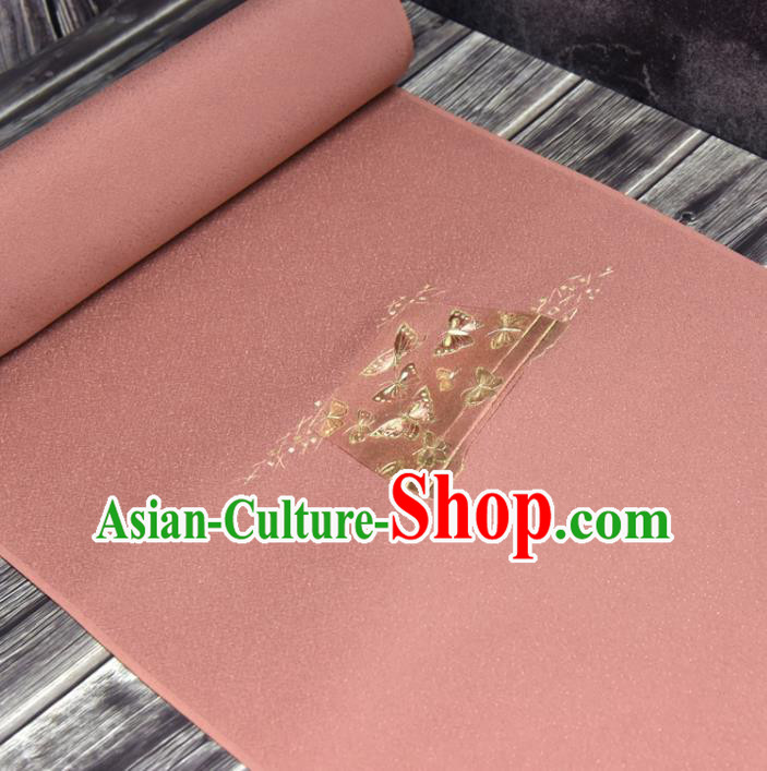 Traditional Japanese Wafuku Pink Pure Silk Fabric Asian Japan Kimono Classical Embroidered Butterfly Brocade Material