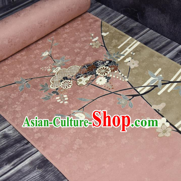 Traditional Japanese Wafuku Pure Silk Fabric Asian Japan Kimono Classical Chrysanthemum Pattern Pink Brocade Material