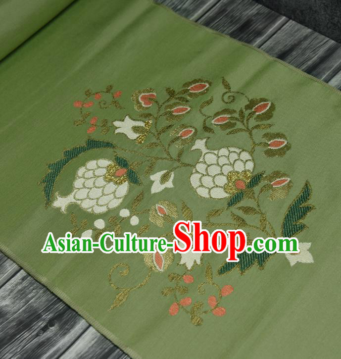 Traditional Japanese Pomegranate Pattern Pure Silk Fabric Asian Japan Kimono Green Brocade Material