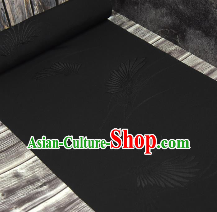 Asian Japan Kimono Jacquard Brocade Tapestry Traditional Feather Pattern Black Silk Fabric
