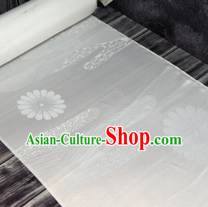 Asian Japan Kimono Brocade Tapestry Traditional Hanfu Dress Chrysanthemum Pattern White Silk Fabric