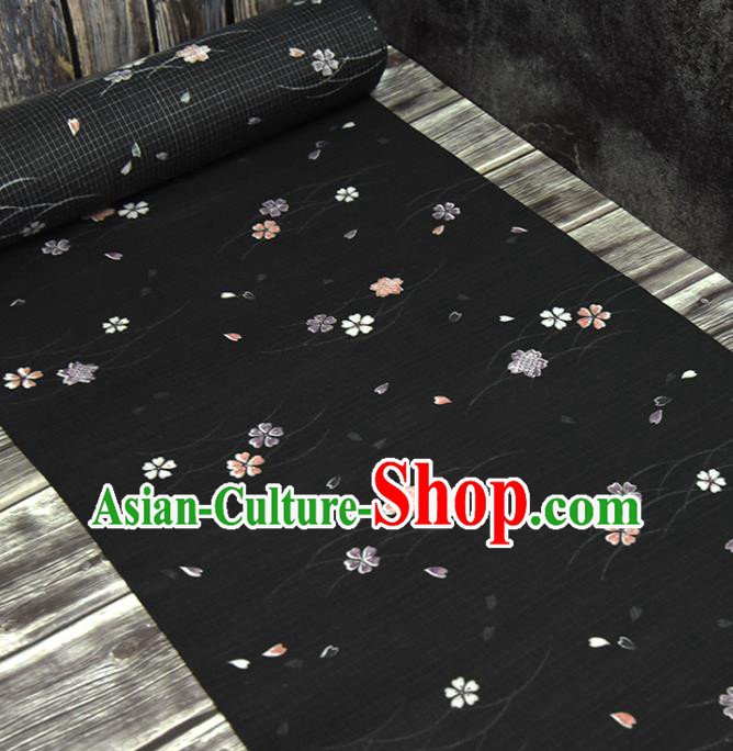 Asian Japan Kimono Brocade Fabric Traditional Hanfu Dress Classical Sakura Pattern Black Silk