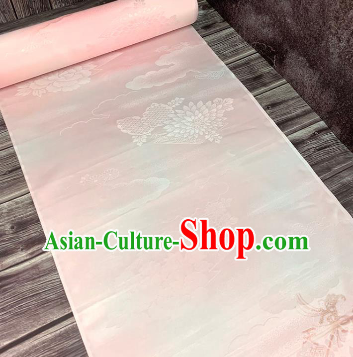 Asian Japan Iromuji Kimono Brocade Fabric Traditional Hanfu Dress Classical Chrysanthemum Pattern Pink Silk