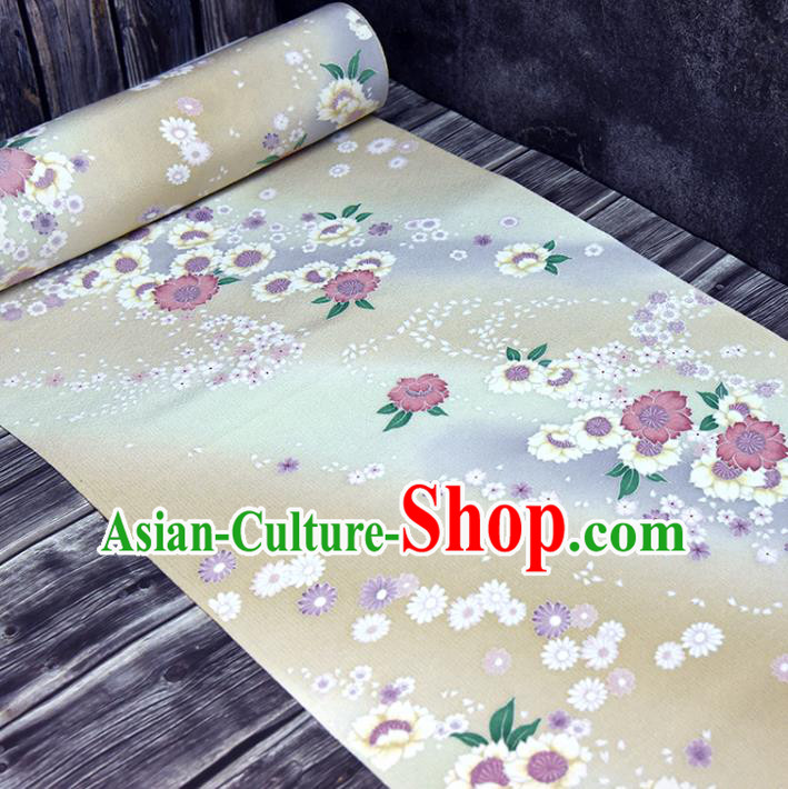 Asian Japan Kimono Classical Daisy Pattern Brocade Fabric Traditional Hanfu Dress Beige Silk