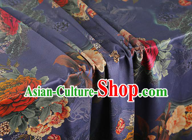 China Traditional Cheongsam Gambiered Guangdong Gauze Brocade Classical Peony Pattern Purple Silk Fabric