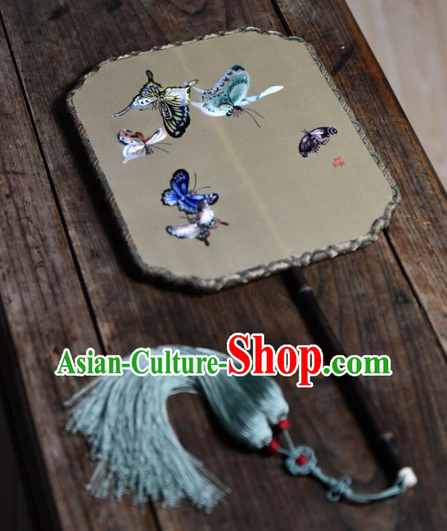Chinese Handmade Butterfly Painting Palace Fan Traditional Silk Fan China Classical Dance Fan