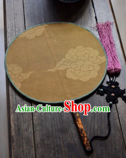 China Handmade Cloud Painting Palace Fan Traditional Qing Dynasty Court Fan Yellow Silk Circular Fan