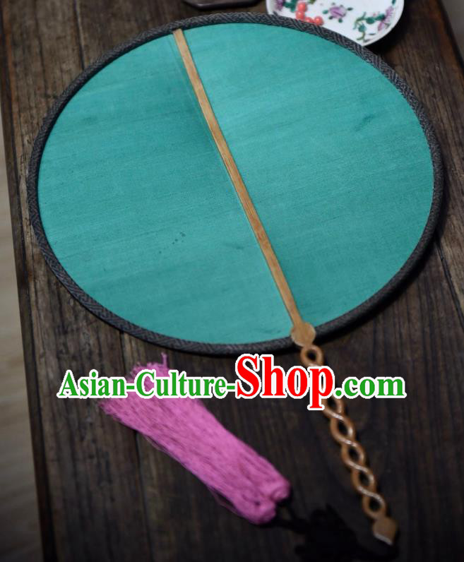 China Green Silk Circular Fan Handmade Palace Fan Traditional Qing Dynasty Court Woman Fan