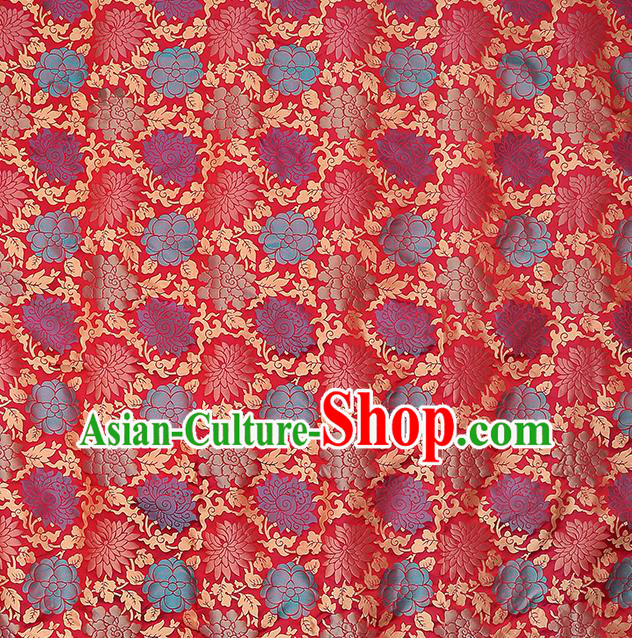 China Red Song Brocade Classical Qipao Dress Tapestry Traditional Lotus Pattern Silk Fabric