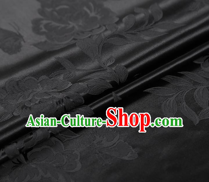 Asian Jacquard Black Silk Fabric China Traditional Cheongsam Gambiered Guangdong Gauze Cloth