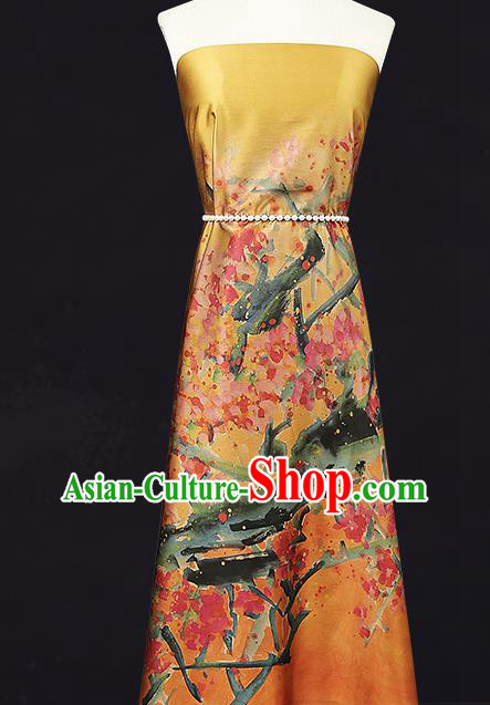 China Classical Plum Pattern Qipao Dress Silk Fabric Gambiered Guangdong Gauze Traditional Orange Brocade