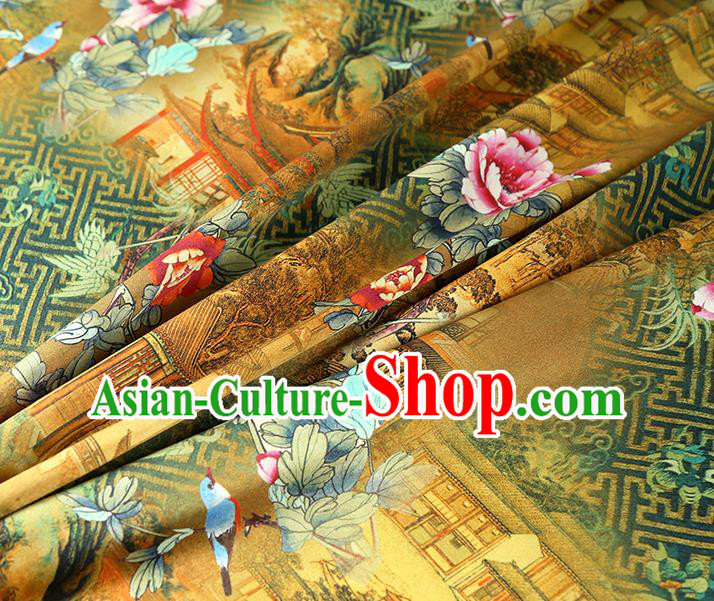 China Classical Cheongsam Ginger Silk Fabric Traditional Qipao Dress Brocade Tapestry Drapery