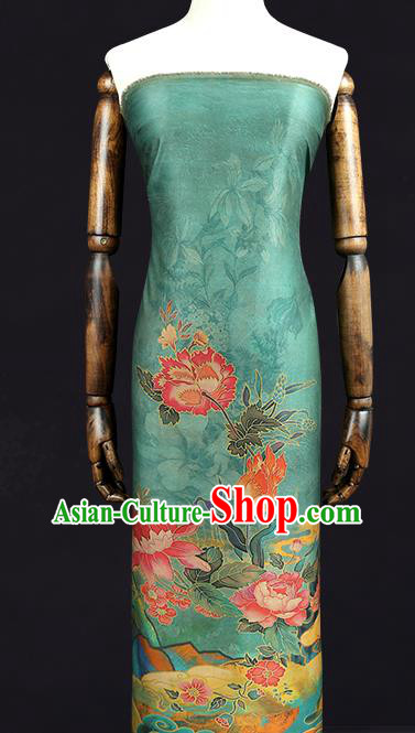 Traditional Chinese Green Silk Fabric Asian China Classical Peony Flower Pattern Gambiered Guangdong Gauze Material