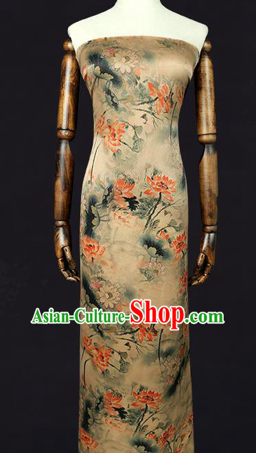 China Classical Lotus Pattern Silk Fabric Traditional Cheongsam Beige Gambiered Guangdong Gauze