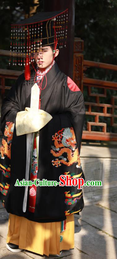 Traditional Chinese Ming Dynasty Royal King Historical Costumes Ancient Emperor Wedding Clothing and Headwear