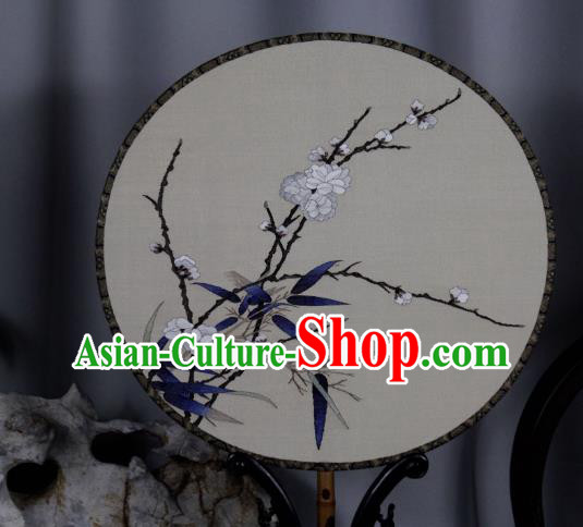 China Ancient Song Dynasty Princess Circular Fan Traditional Beige Silk Fan Handmade Plum Blossom Pattern Palace Fan