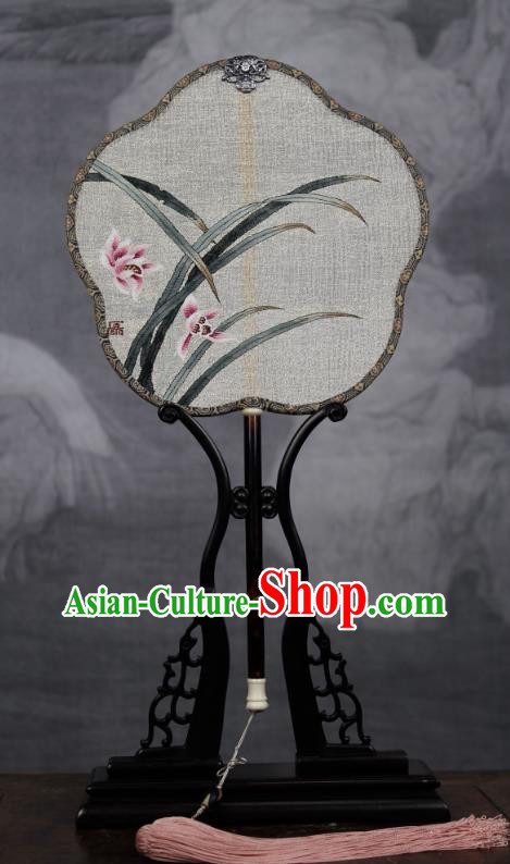 China Ancient Song Dynasty Princess Palace Fan Traditional Dance Plum Fan Handmade Orchids Pattern Silk Fan
