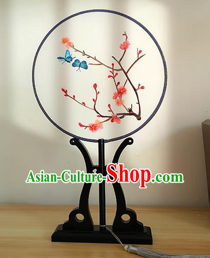 China Handmade Palace Fan Embroidered Peach Blossom Circular Fan Traditional Cultural Dance Silk Fan