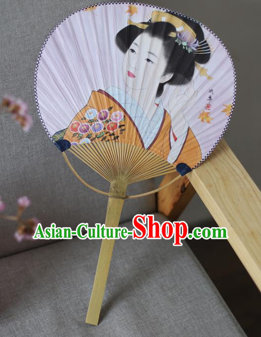 Asian Japan Printing Geisha Pink Paper Fan Handmade Bamboo Fans Classical Dance Fan