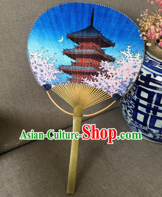 Asian Japanese Ukiyoe Temple Paper Fan Classical Dance Fan Japan Handmade Ceremony Bamboo Fans