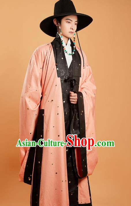 Chinese Ancient Swordsman Hanfu Robe Clothing Traditional Ming Dynasty Young Male Pink Silk Cloak