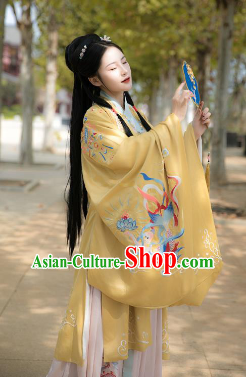 China Ancient Royal Princess Yellow Hanfu Dress Clothing Traditional Ming Dynasty Royal Infanta Historical Costumes