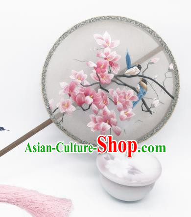 China Suzhou Embroidered Mangnolia Fan Traditional Song Dynasty Palace Fan Classical Dance Silk Circular Fan