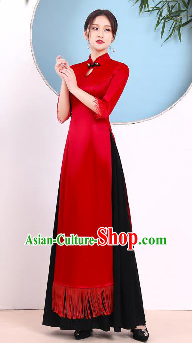 China Stage Show Cheongsam Catwalks Red Qipao Dress Modern Dance Clothing