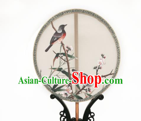 China Suzhou Embroidered Plum Bird Fan Classical Dance Silk Circular Fan Traditional Hanfu Palace Fan
