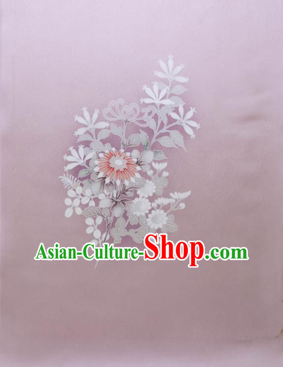Asian Traditional Silk Fabric Japanese Kimono Tapestry Drapery Japan Hand Painting Chrysanthemum Lilac Brocade