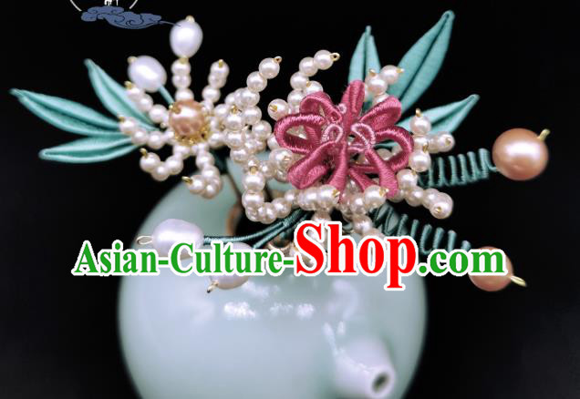 Chinese Traditional Qing Dynasty Pearls Chrysanthemum Hairpin Handmade Ancient Imperial Concubine Hair Stick