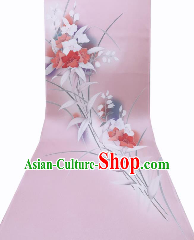Japan Kimono Pink Brocade Material Asian Japanese Yukata Hand Painting Flowers Tapestry Traditional Silk Fabric