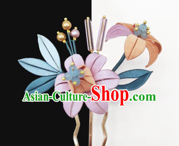 Chinese Traditional Hair Accessories Hanfu Hairpin Handmade Ancient Palace Lady Silk Flower Hair Stick