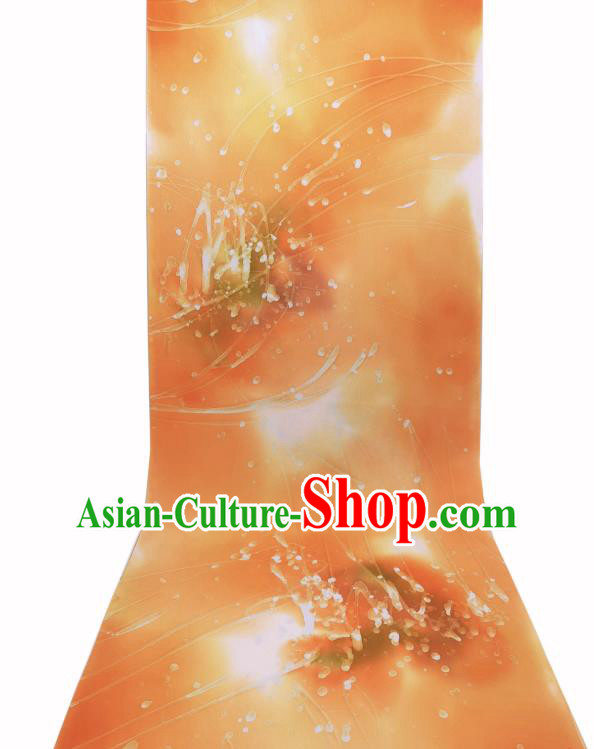 Traditional Japanese Yukata Damask Asian Japan Orange Brocade Tapestry Classical Kimono Silk Fabric