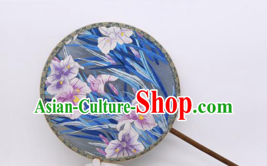 China Traditional Palace Fan Ancient Song Dynasty Princess Silk Fan Classical Embroidered Iris Flowers Circular Fans
