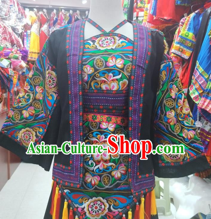 Chinese Hmong Ethnic Woman Costumes Traditional Guizhou Miao National Minority Folk Dance Clothing