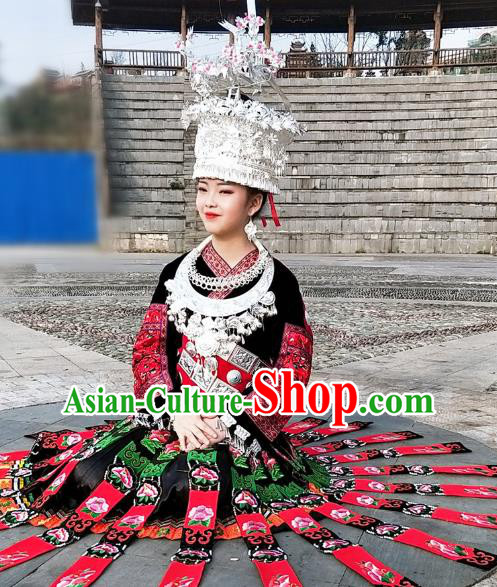 Chinese Guizhou Hmong Ethnic Stage Performance Costumes Traditional Miao National Minority Wedding Bride Clothing